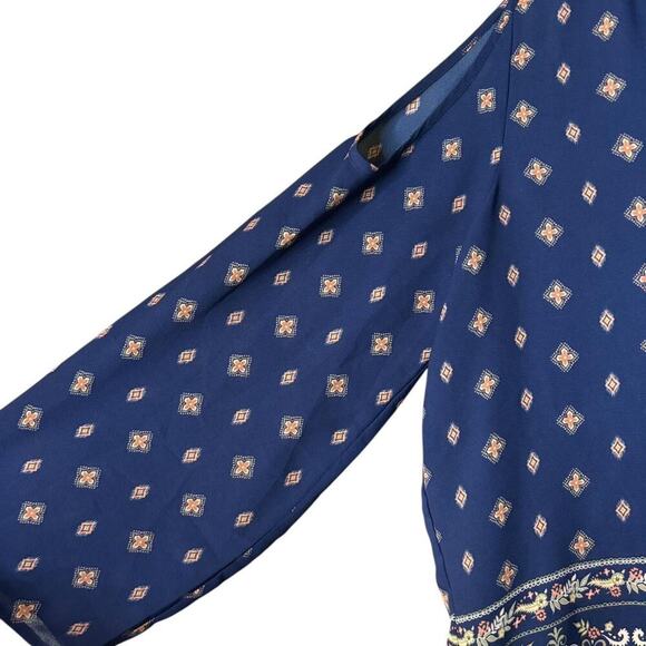 The Limited Blue Paisley Boho Blouse Shoulder Cut Outs and Tie Neck - Picture 6 of 7